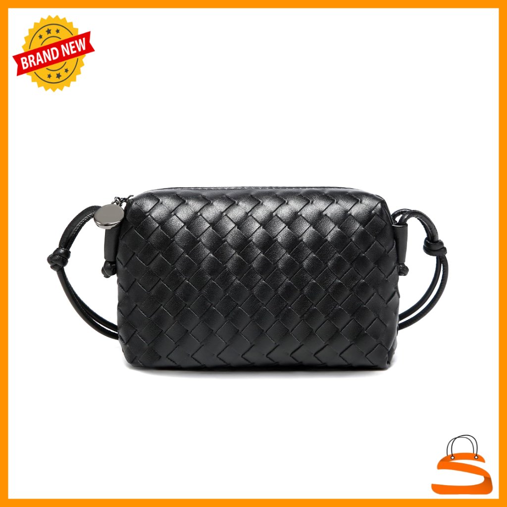 Small Woven Vegan Leather Crossbody Bag Lightweight Adjustable Strap